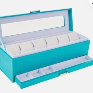 *Prestige 6-Slot Watch / Bracelet Storage Box with Jewelry Drawer TURQUOISE new